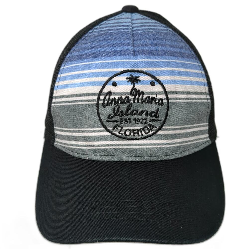CSI Trucker Hat Black One Size Anna Maria Island Florida Striped Mesh Souvenir